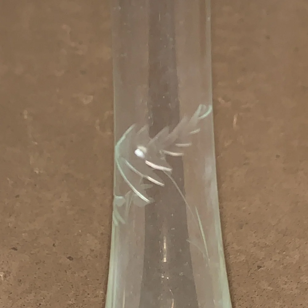 Vtg MCM Etched Glass Swung Vase 9.25”